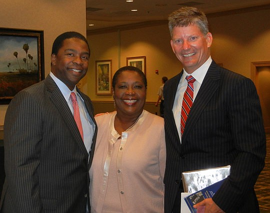 Photos by Karen Brune Mathis - Mayor Alvin Brown with City Council member Denise Lee and Council President Stephen Joost, who were among the more than 250 people who attended the annual City Council Chamber Appreciation Luncheon on Monday hosted by th...