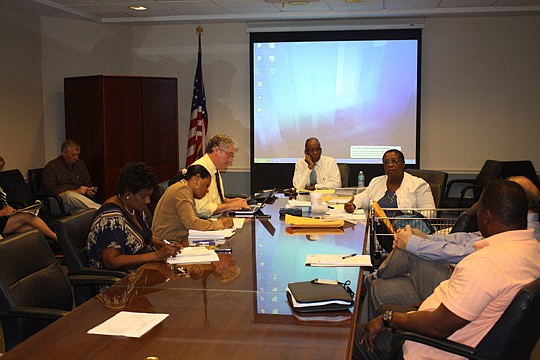 Photo by Joe Wilhelm Jr. - From left, City Council Director and Secretary Cheryl Brown; Council member Kimberly Daniels; Dan Macdonald, executive assistant to Council member Denise Lee; Council member Warren Jones; Lee; Scott Wilson, executive assista...