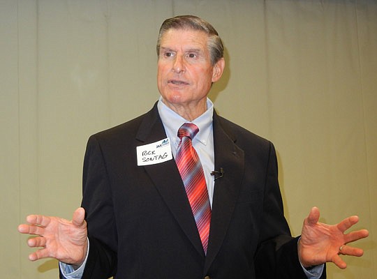 Photo by Karen Brune Mathis - Unison Industries founder Rick Sontag told about 30 JAX Chamber CEO Nexus Forum participants he had no money, no job and a wife and three children when he bought the company that had 600 employees in Jacksonville when he ...