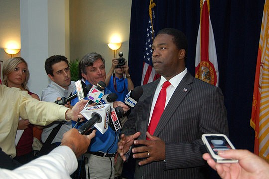 Photo by Max Marbut - Mayor Alvin Brown presented his proposed 2012-13 City budget to City Council this morning at City Hall and met with media after the presentation.