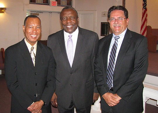 From left, Dr. Orrin Mitchell, vice chair of the Edward Waters College board of trustees, with college President Nat Glover and CSX Corp. Chairman and CEO Michael Ward.