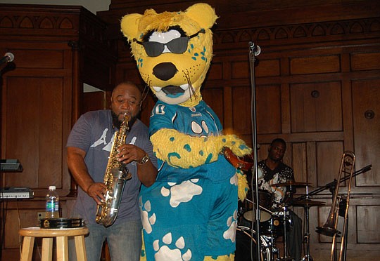 Photos by Max Marbut - Jacksonville Jaguars mascot Jaxson de Ville was the star of the show, joining the Katz Downstairz, at the City's preseason kickoff party during First Wednesday Art Walk.