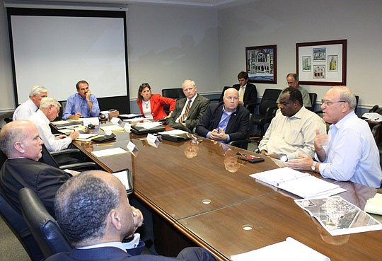 Photo by Joe Wilhelm Jr. - Jacksonville Port Authority Chief Operating Officer Chris Kauffmann (right) discusses transferring operation of the ferry to the City during a Thursday meeting with representatives of the port, the City and the St. Johns Riv...