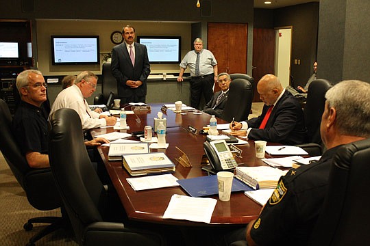 Photo by Joe Wilhelm Jr. - City Council member John Crescimbeni (standing), chair of the Council's Finance Committee, attended the Jacksonville Police and Fire Pension Fund special meeting Wednesday to inform the board of a legal opinion from the City...