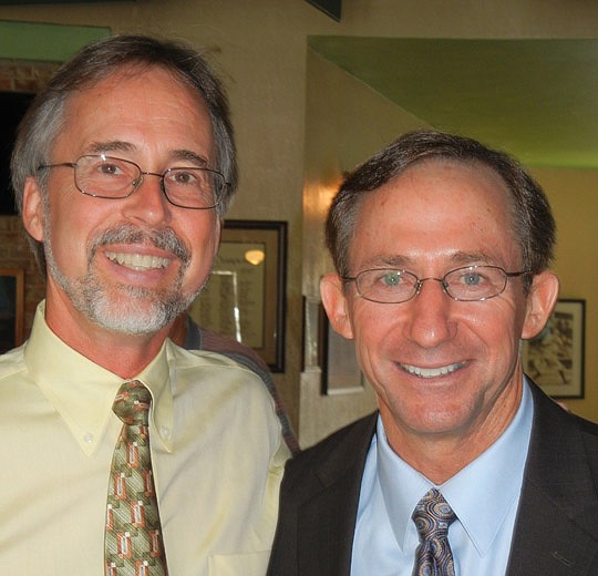 Photo by Karen Brune Mathis - City Council President Bill Bishop and Supervisor of Elections Jerry Holland. Bishop met with a group of past Council presidents, which included Holland, on Monday.