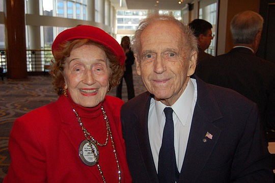 Photos by Max Marbut - Frances Bartlett Kinne, chancellor emeritus of Jacksonville University and a past president of the Rotary Club of Jacksonville, with club member Willis Page. Kinne is the subject of a new video documentary from Leadership Jacks...