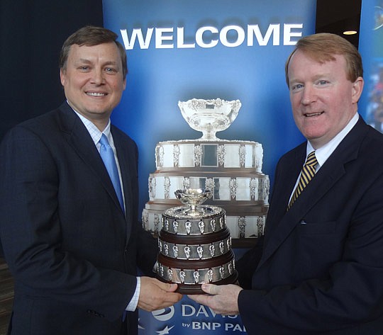Photos by David Chapman - Alan Verlander, City sports and entertainment director, and Jeff Ryan, USA team events director for the United States Tennis Association, with the Davis Cup.