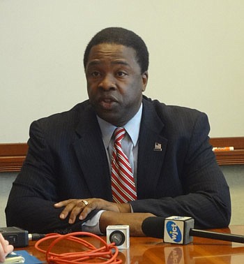 Photo by David Chapman - Mayor Alvin Brown presented his pension reform plan Monday for police officers. He says the plan, which cuts and adjusts benefits, is fair to employees and taxpayers.