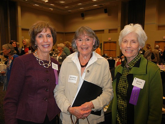Photo by Maren Brune Mathis - Women's Giving Alliance 2011-12 President Susan Schantz, keynote speaker Delores Barr Weaver and incoming alliance 2013-14 President Julia Taylor. Weaver was one of the five women who founded the alliance in 2001.