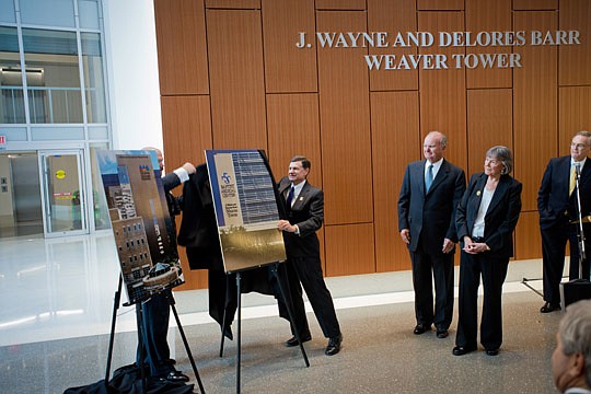 Photo courtesy of Baptist Health/by Michael LeGrand - Baptist Medical Center Jacksonville Hospital President Michael Mayo and Wolfson Children's Hospital President Michael Aubin unveils the renderings of the J. Wayne and Delores Barr Weaver Tower as t...