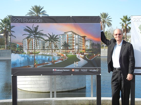 Photo by Karen Brune Mathis - Alex Coley, a principal with NAI Hallmark Partners, has been working for eight years on what will become 220 Riverside, a 294-rental development with an elevated central courtyard, clubhouse, fitness center, pool and reta...