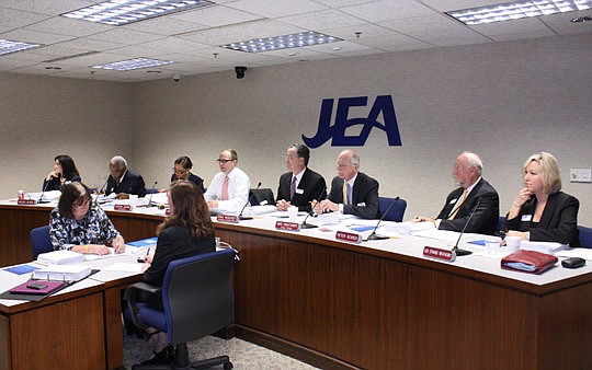 For the first time in nearly a year, the JEA fielded a full board of directors Tuesday at its monthly meeting. City Council recently approved Helen Albee and Peter Bower for the board. From left are Albee, member Ron Townsend, Secretary Cynthia Austin...