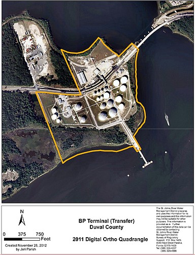 An aerial view of the BP Terminal filed with the St. Johns River Water Management District.