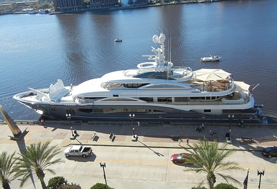 Photo by Karen Brune Mathis - A view of Khan's yacht from the ninth floor of the Hyatt.