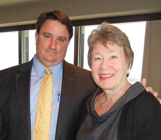 Photo by Karen Brune Mathis - Jacksonville Bankruptcy Bar Association President J. Ellsworth Summers of the Rogers Towers firm with Chief Judge Karen Jennemann of the U.S. Bankruptcy Court Middle District of Florida. Jennemann told Bar members Wednesd...