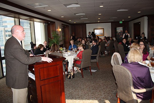 Photo by Joe Wilhelm Jr. - Jacksonville Area Legal Aid Executive Director Jim Kowalski was the guest speaker Jan. 10 at the Jacksonville Women Lawyers Association monthly meeting at the River Club.
