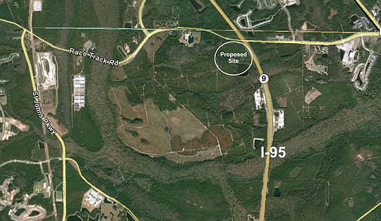Gate Petroleum provided the aerial map that shows the property location in St. Johns County, just south of the Duval County line,  where Bass Pro Shops plans to open its first area store.