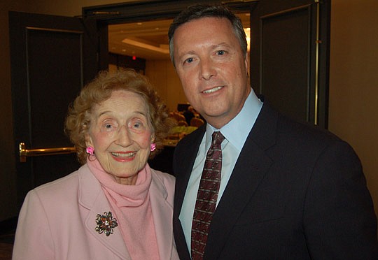 Photos by Max Marbut - Jacksonville University Chancellor Emeritus Frances Bartlett Kinne and Tim Cost, who has been president of JU since Feb. 4.