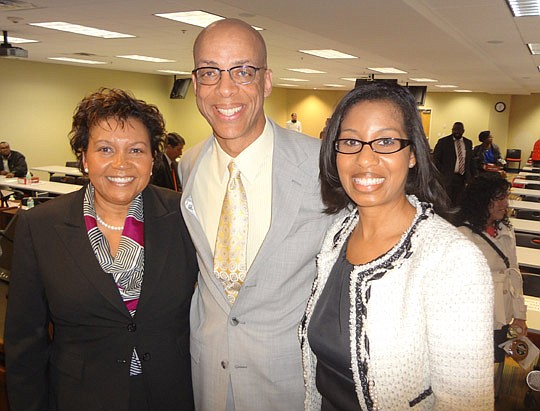 Duval County Judge Pauline Drake, The Florida Bar President-elect Eugene Pettis and D.W. Perkins Bar Association President Leslie Scott Jean-Bart at the "True Diversity: Beyond Appearance to Substance" event Thursday at Florida Coastal School of Law.