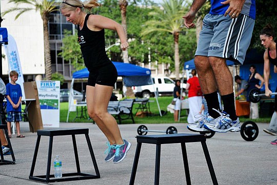 A timed-fitness event at a recent Community First Saturday.