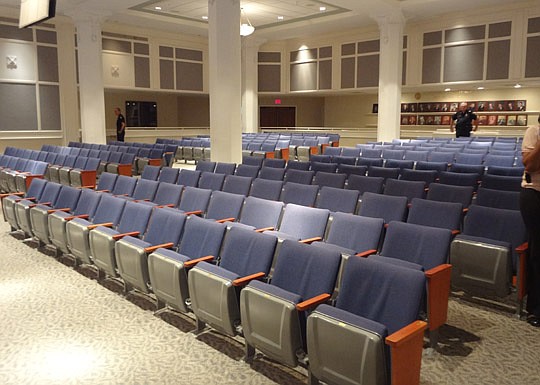 Photo by David Chapman - City Council Chambers were cleared Tuesday night after repeated demonstrations on the subject of Metropolitan Park and legislation regarding noise. Public speakers were then brought in three at a time to speak during the first...