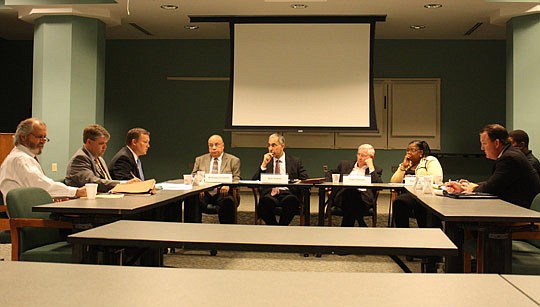 Photos by Joe Wilhelm Jr. - The City Sports and Entertainment Board met for its regular meeting Tuesday, with one of the topics being the more than $700,000 the City lost as part of the Navy-Marine Corps Classic. From left, Gayle Petrie, assistant gen...