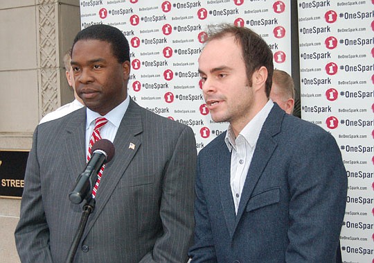 Mayor Alvin Brown joined One Spark Executive Director Elton Rivas at City Hall on April 3 to announce the City's support of the five-day crowdfunding festival.