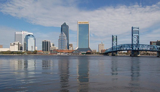 The Downtown skyline from the St. Johns River. A Jacksonville University poll listed the river as Jacksonville's second most important asset.