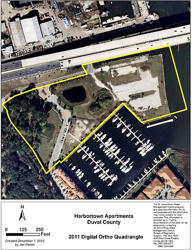 Fairfield Residential Co. LLC plans a 298-unit apartment community along Atlantic Boulevard at the Intracoastal Waterway. The outline shows its location on this aerial view.