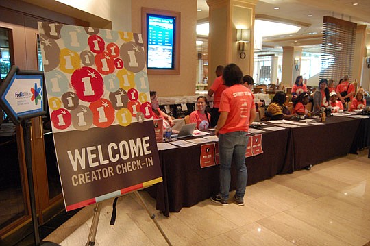 Photo by Max Marbut - Exhibitors registered in the One Spark crowdfunding festival checked in Tuesday at the Hyatt Downtown, the host hotel for the five-day event.