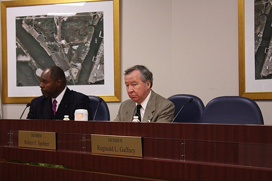 From left, JaxPort board members John Newman and Robert Spohrer at a special meeting Monday for an update on JaxPort's CEO search. Board member Reginald Gaffney was absent after the state Senate took no action on his confirmation as Gov. Rick Scott's ...