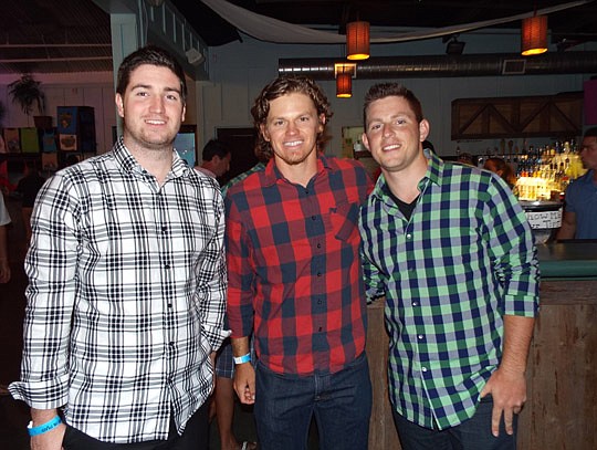 From left, Brandon Macko, Ben Verts and Robert Schmidt at the 12th annual "Plaid Party" to benefit the Cystic Fibrosis Foundation on Friday at Nippers Beach Grille. The event is held each year in conjunction with The Players.