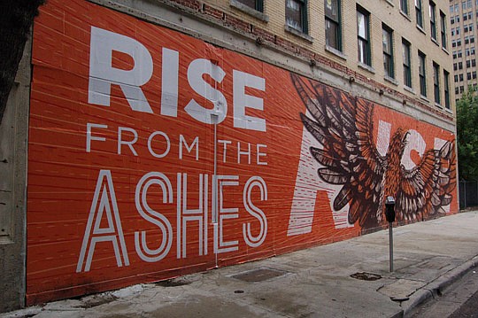This mural, installed for the April 17-21 One Spark crowdfunding festival, is along West Adams Street between Ocean and Laura streets.
