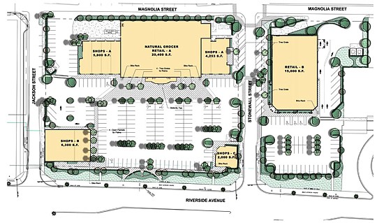 The site plan for the Riverside Avenue Commercial Development in Brooklyn. Final approval of the architecture was deferred Monday pending a design workshop.