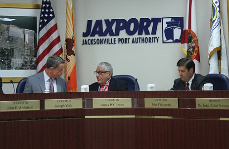 Photo by Joe Wilhelm Jr. - Jacksonville Port Authority board of directors Vice Chairman Joe York (left) and Chairman Jim Citrano talk before the board's meeting Monday when it unanimously approved a new CEO and slate of executive officers for the 2013...
