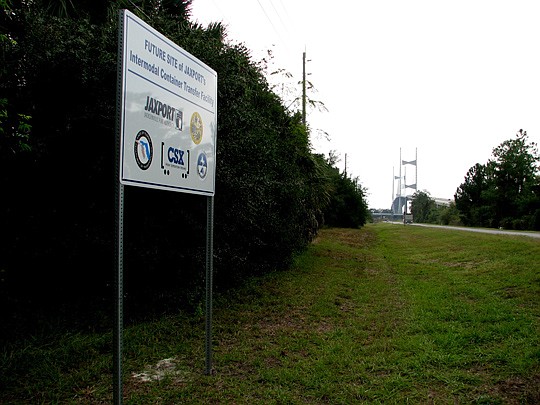 The site of a proposed intermodal container transfer facility near the Dames Point Marine Terminal.