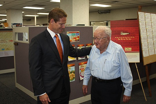 Photo by Joe Wilhelm Jr. - JAX Chamber President and CEO Daniel Davis visited Beaver Street Fisheries Inc. and Chairman Harry Frisch on Monday to begin his 90-day tour of Jacksonville businesses community to find out how the chamber can better serve i...