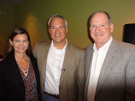 Photo by David Chapman - 4 Rivers Smokehouse founder John Rivers (middle) with Gwen Griggs and Vince McCormack at the JAX Chamber CEO Nexus Forum. Rivers served as keynote speaker of the event and offered advice to the second-stage business owners.