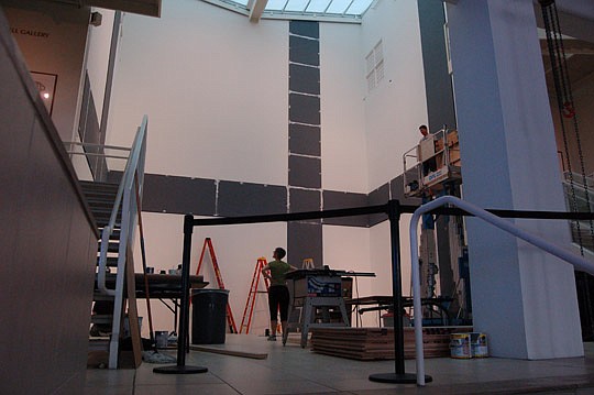 Photos by Max Marbut - Artist Heather Cox was in the Haskell Atrium Gallery in the Museum of Contemporary Art on Wednesday to supervise the installation of her work, "Crush." It's the latest edition of "Project Atrium" and opens Saturday to the pu...