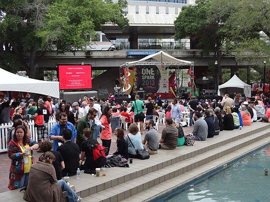 File photo by Max Marbut - The One Spark crowdfunding festival in April brought thousands of people to Hemming Plaza. The City has issued a Request for Proposal to enter into an agreement with a private contractor to manage and program the plaza.