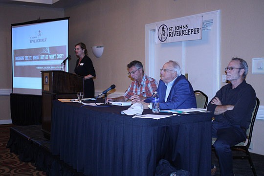 Photo by Joe Wilhelm Jr. - The St. Johns Riverkeeper hosted a forum titled "Dredging the St. Johns: But at What Cost?" on Tuesday. It featured a panel discussion with (from left) Lisa Rinaman, St. Johns Riverkeeper; Kevin Bodge, senior engineer and vi...