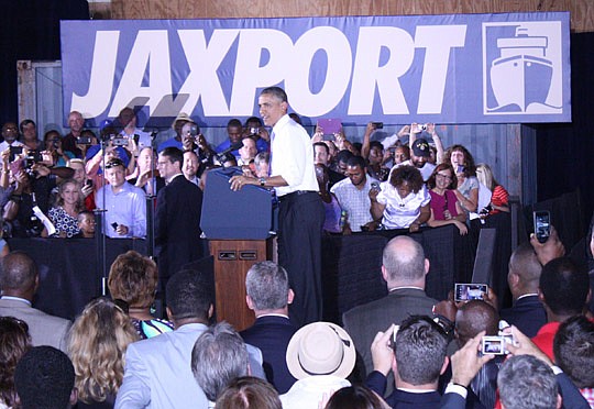 Photo by Joe Wilhelm Jr. - President Barack Obama visited the Jacksonville Port Authority Cruise Terminal at Dames Point on Thursday to talk about how he plans to help the U.S. economy during his remaining time in office.