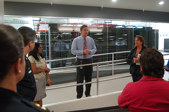 Photos by Max Marbut - Gary Steffens, City Information Technologies Division enterprise architect, led a tour Wednesday of the data center in the Ed Ball Building.