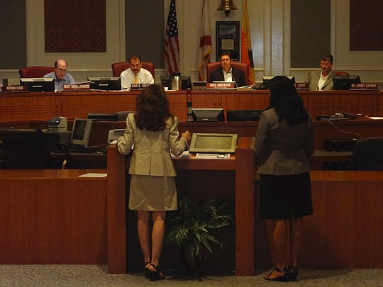 Photo by David Chapman - Cindy Laquidara, City general counsel, and Usha Mohan, City Information Technologies Division chief, addressed the City Council Finance Committee during the first day of budget review.