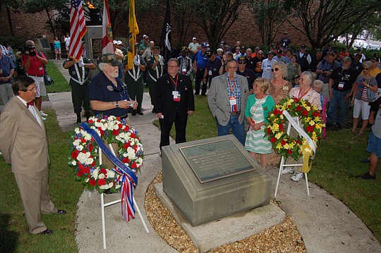 Photos by Max Marbut - The 16th National Convention of the Vietnam Veterans of America opened Tuesday with the laying of two wreaths at the Vietnam Memorial at the old City Hall along East Bay Street