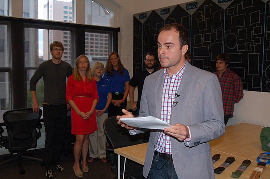 Photos by Max Marbut - Elton Rivas, KYN founding partner, announced Wednesday the launch of a business consulting and apprenticeship program with offices in the historic Hutchinson-Suddath Building at 315 E. Bay St.