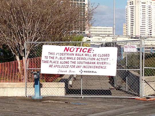 Parts of the Riverwalk will be closed in stages for the project.