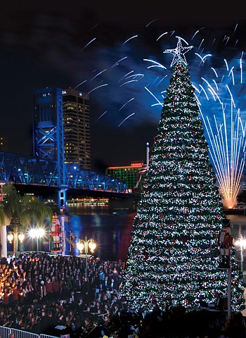 The 56-foot tree at the Landing will be illuminated during a holiday celebration at 7 p.m. Friday.