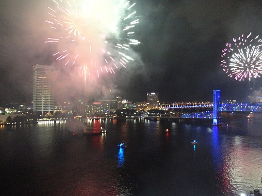 The city has scheduled a fireworks display on New Year's Eve above the St. Johns River Downtown.