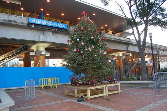 The city's holiday tree in Hemming Plaza was the centerpiece for the Dec. 4 First Wednesday Art Walk.